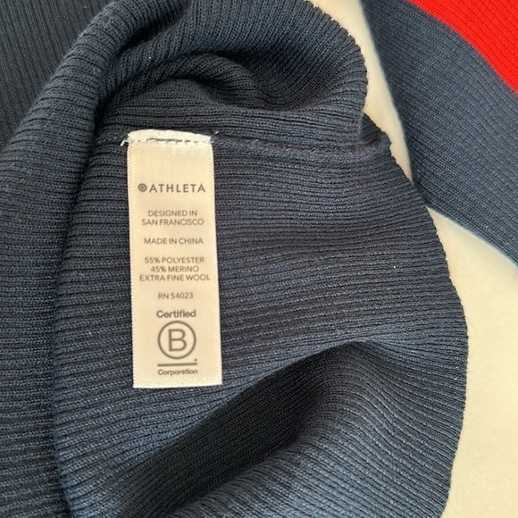 Athleta Brookshire Color block turtleneck,Merino Wool,navy, red, nude, Size XXS - Picture 9 of 10